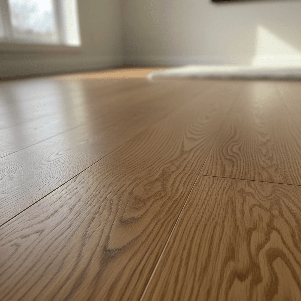 Close-up of newly installed hardwood flooring showing grain detail and finish quality