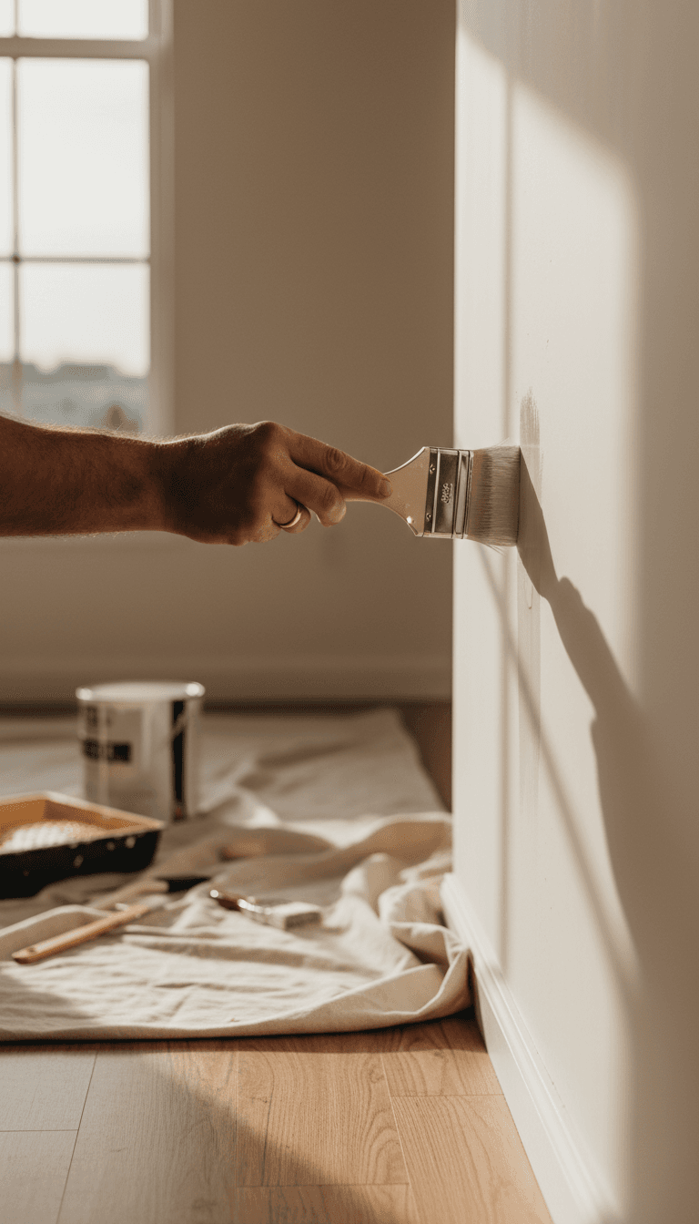 JZX Repair contractor carefully painting interior wall with professional precision