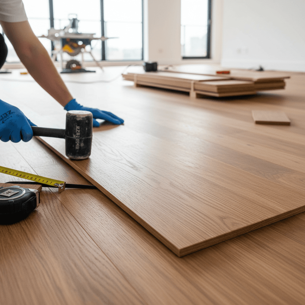Hardwood flooring installation showing professional detail and craftsmanship