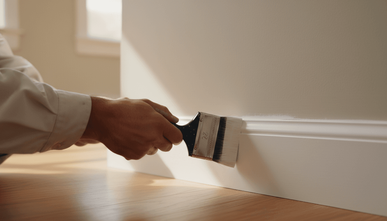 Contractor measuring and marking paint colors on interior wall